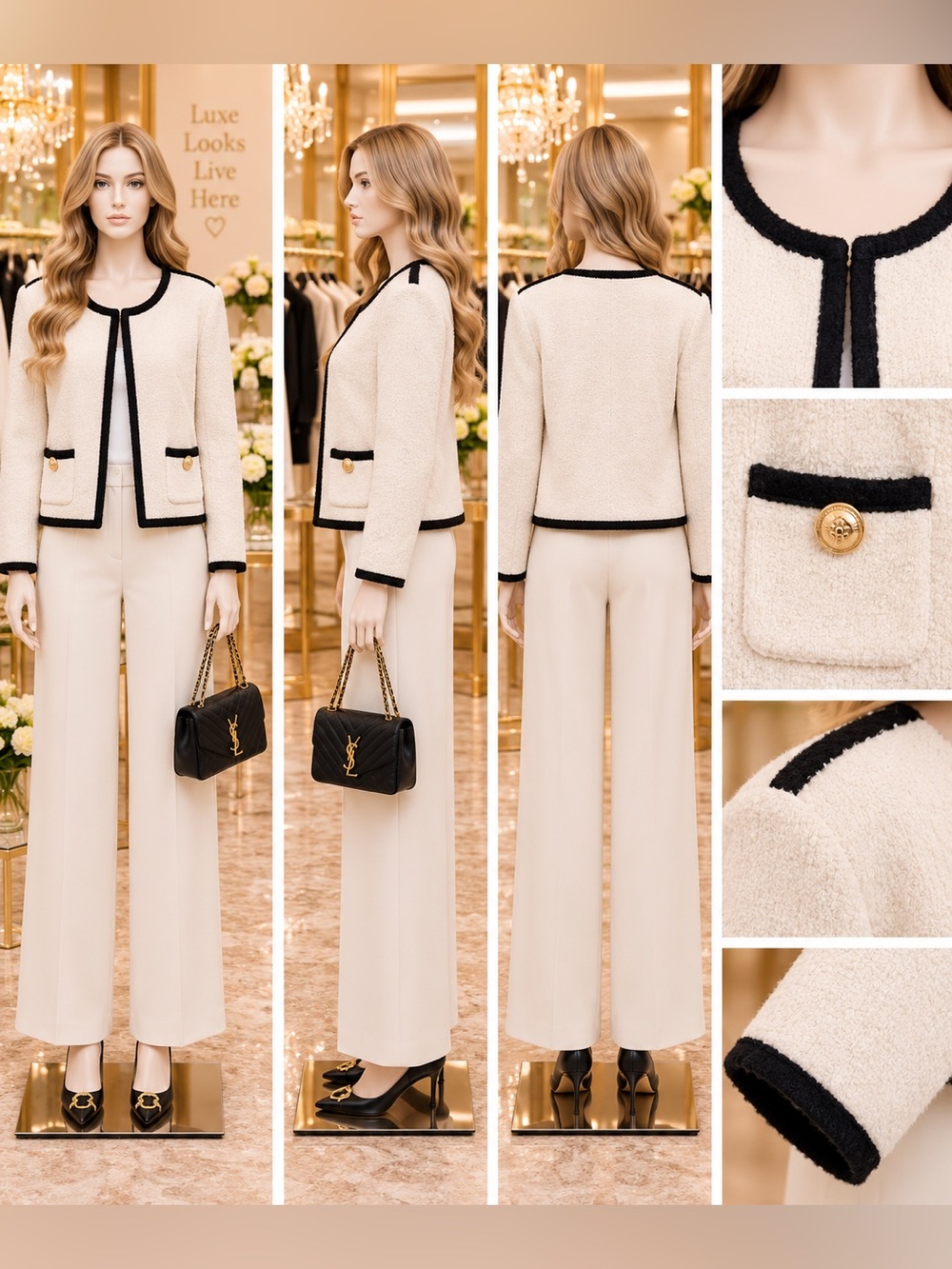 Express Cream Bouclé Jacket with Black Trim